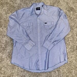 Wrangler Shirt Men XXL Chambray Pearl Snap Button Lightweight Denim Cowboy Rodeo